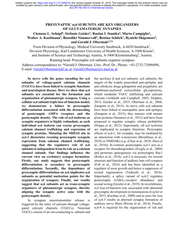 PRESYNAPTIC Α2δ SUBUNITS ARE KEY ORGANIZERS of GLUTAMATERGIC SYNAPSES Clemens L