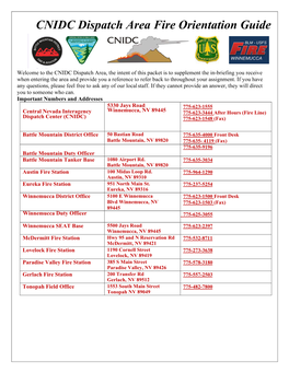 CNIDC Dispatch Area Fire Orientation Guide