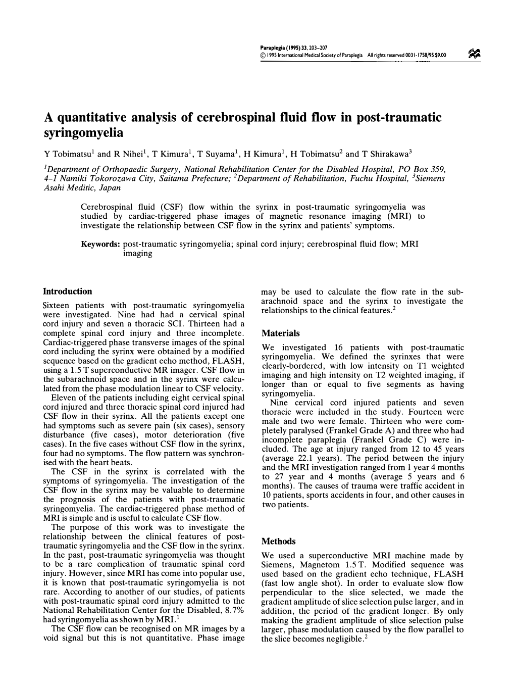 A Quantitative Analysis of Cerebrospinal Fluid Flow in Post-Traumatic Syringomyelia