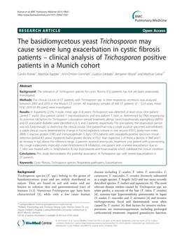 The Basidiomycetous Yeast Trichosporon May Cause Severe