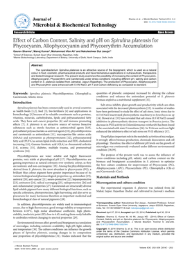 Effect of Carbon Content, Salinity and Ph on Spirulina Platensis For