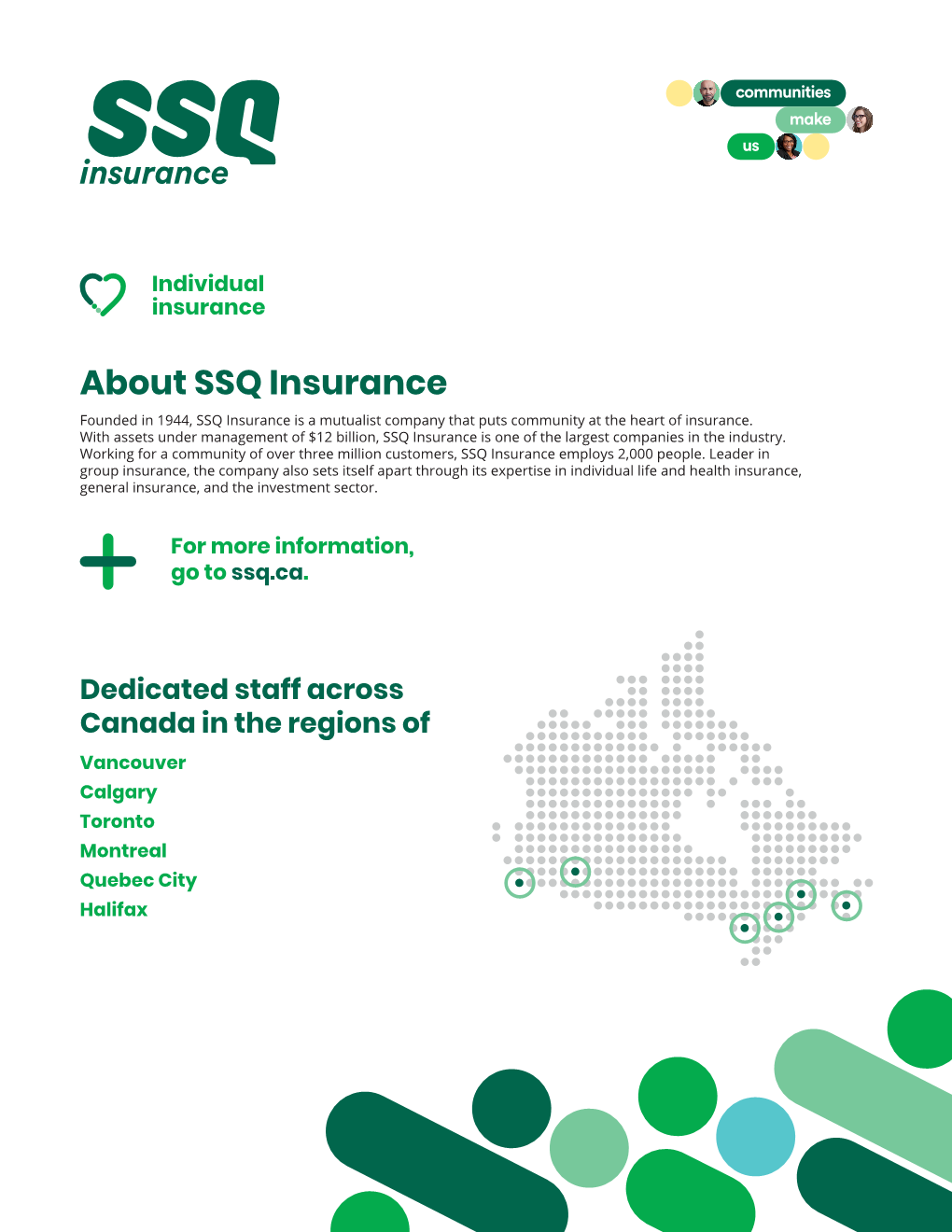 About SSQ Insurance Founded in 1944, SSQ Insurance Is a Mutualist Company That Puts Community at the Heart of Insurance
