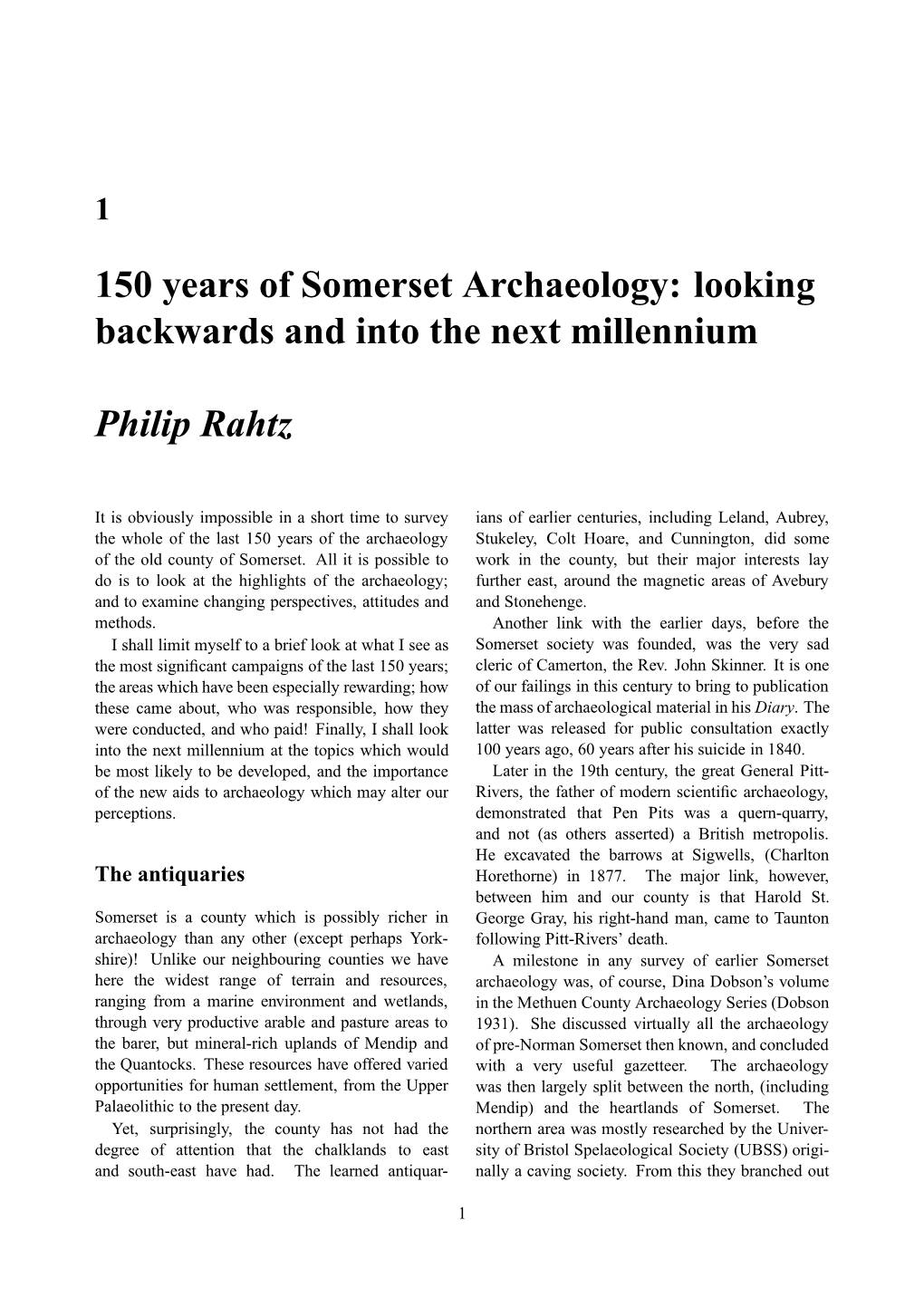 150 Years of Somerset Archaeology: Looking Backwards and Into the Next Millennium