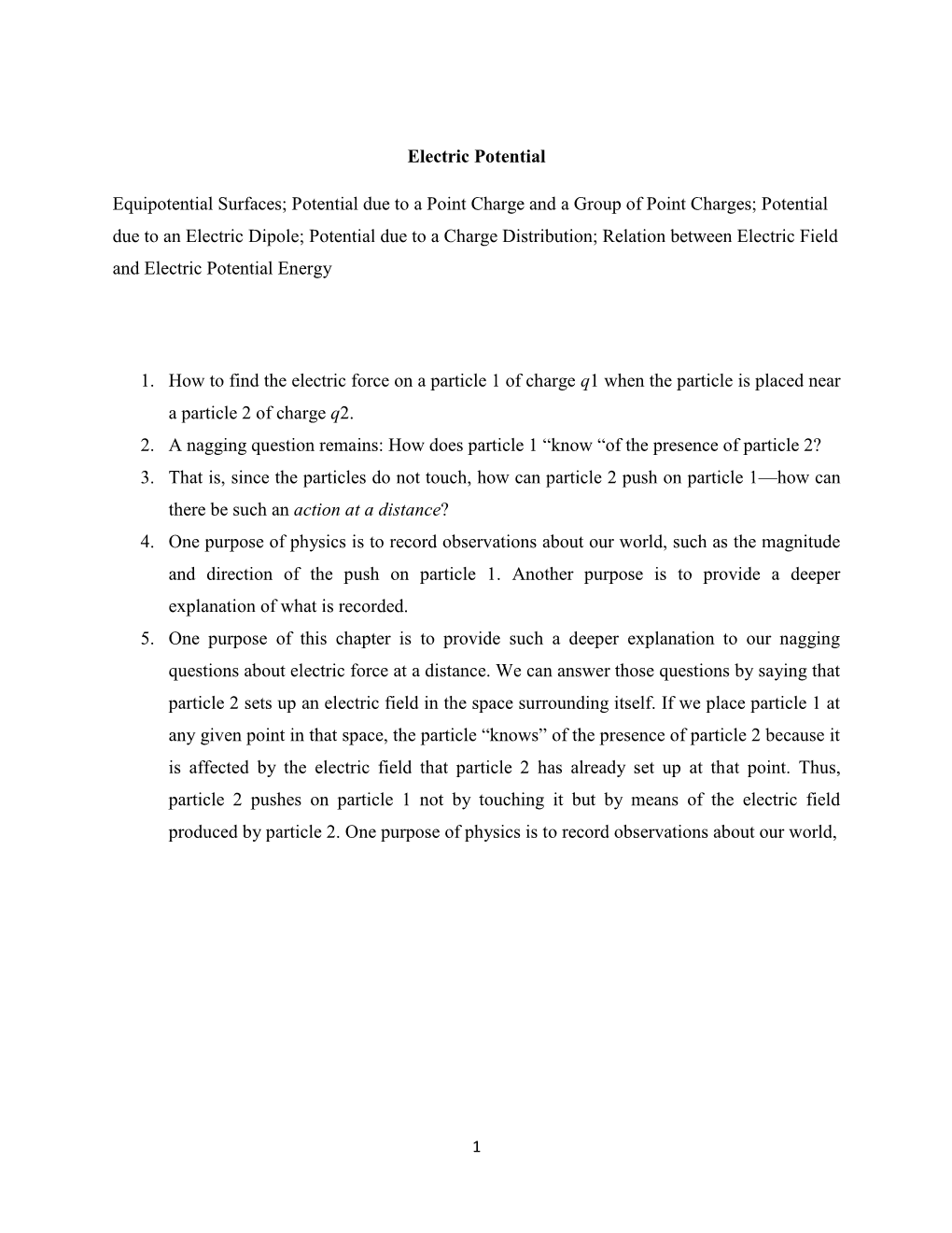 Electric Potential Equipotential Surfaces; Potential Due to a Point