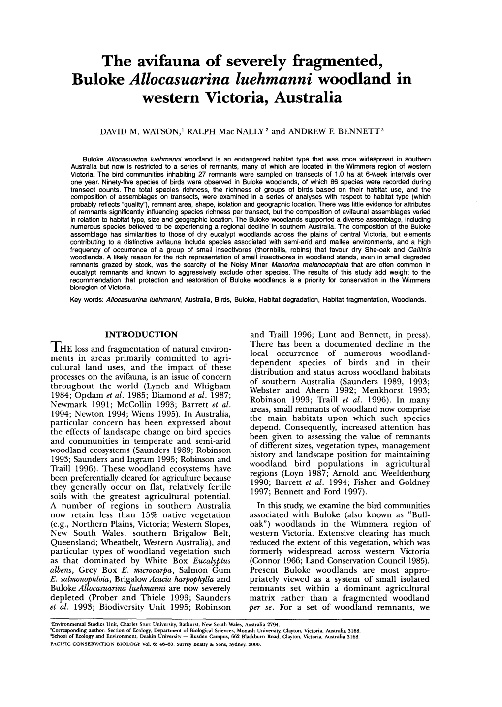 The Avifauna of Severely Fragmented, Buloke Allocasuarina Luehmanni