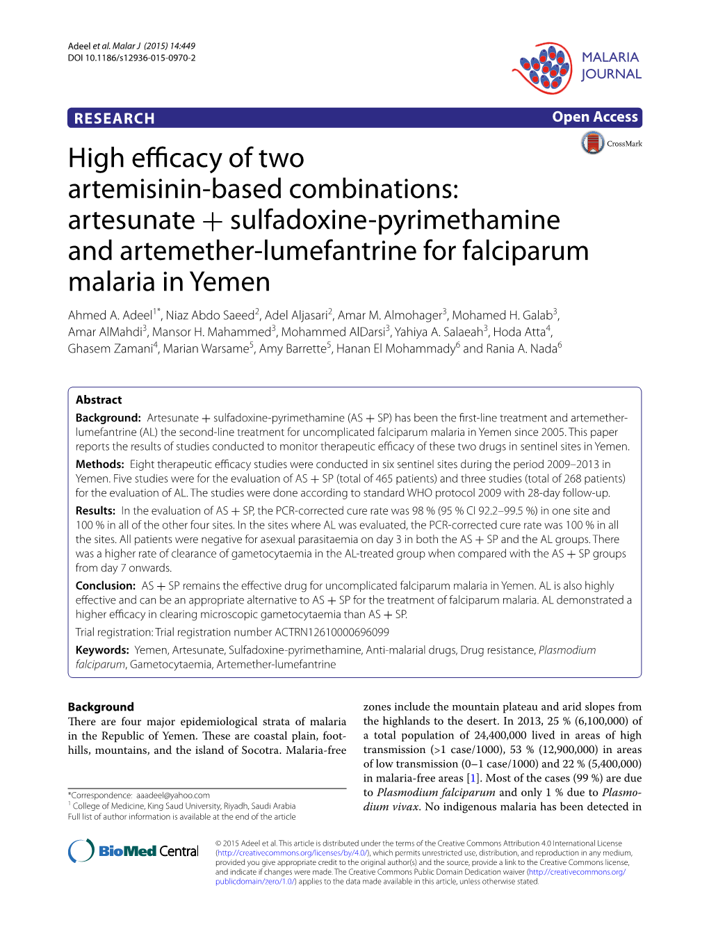 Artesunate + Sulfadoxine-Pyrimethamine and Artemether-Lumefantrine for Falc