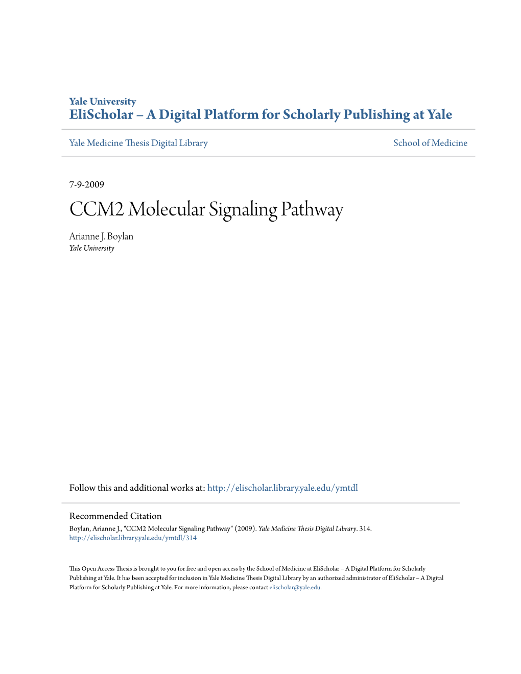 CCM2 Molecular Signaling Pathway Arianne J