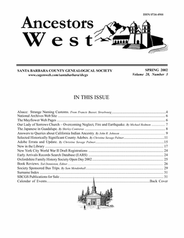 Ancestors West Is Published Quarterly in Fall, Winter, Spring and Summer