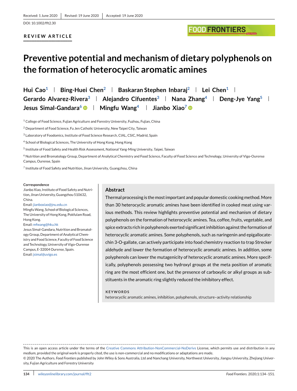 Preventive Potential and Mechanism of Dietary Polyphenols on the Formation of Heterocyclic Aromatic Amines