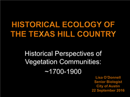 Historical Ecology of the Texas Hill Country