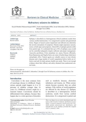 Refractory Seizures in Children