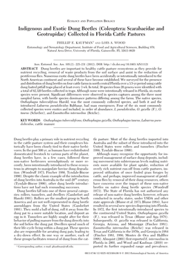 Indigenous and Exotic Dung Beetles (Coleoptera: Scarabaeidae and Geotrupidae) Collected in Florida Cattle Pastures