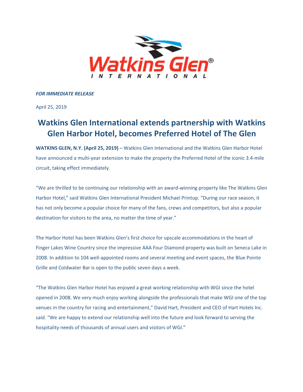 Watkins Glen International Press Release