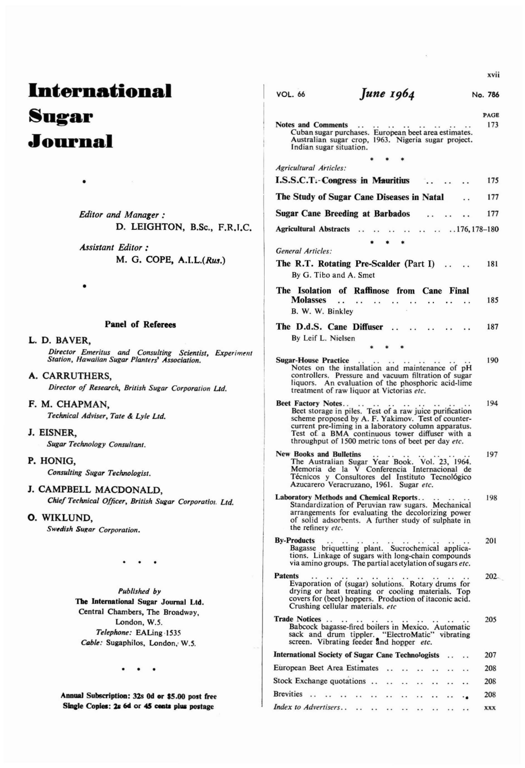 The International Sugar Journai 1964 Vol.66 No.786