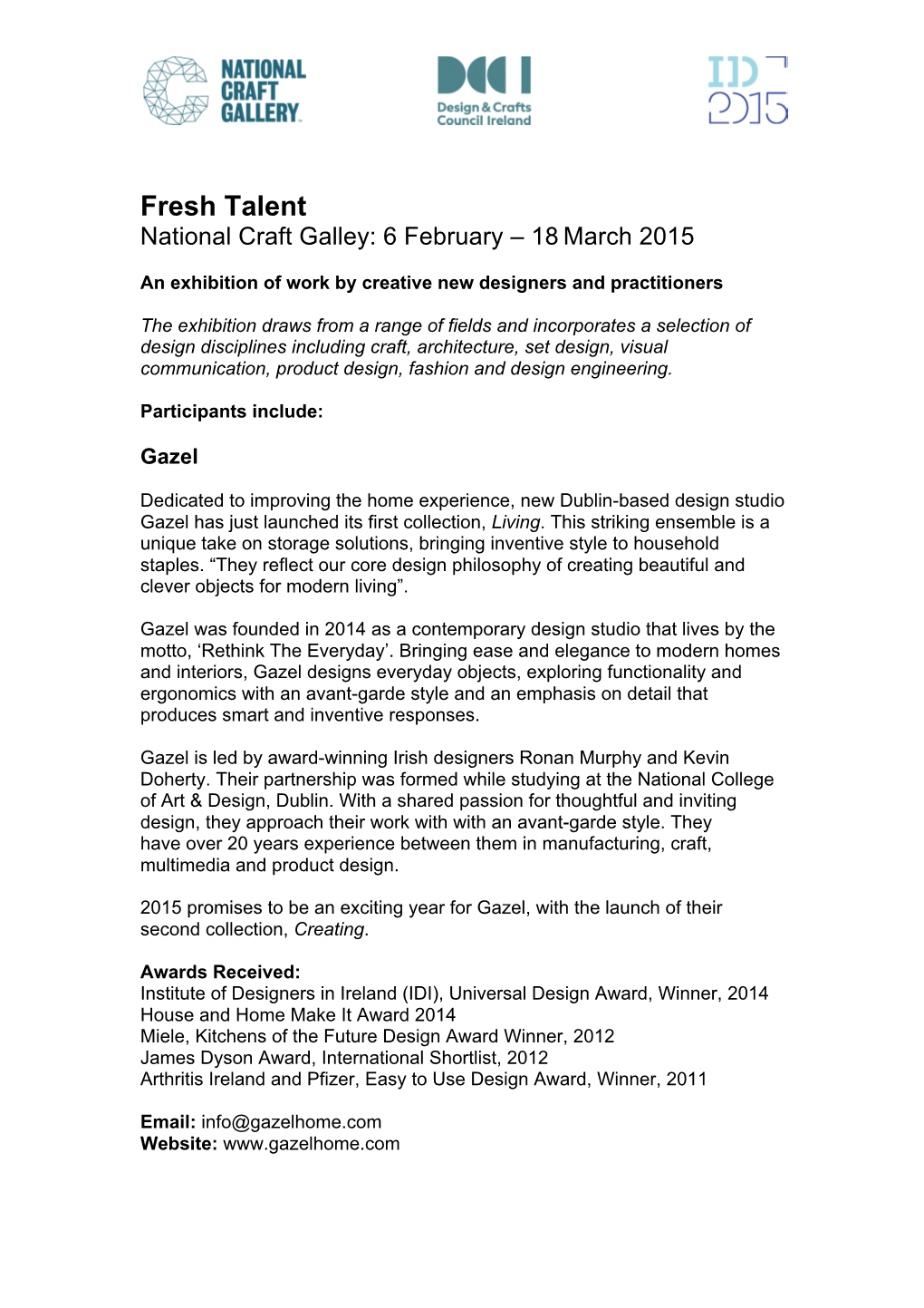 Fresh Talent National Craft Galley: 6 February – 18 March 2015