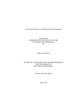 The Lived Experience of Ambiguous Marital Separation a Dissertation