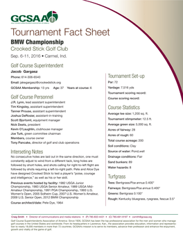 Tournament Fact Sheet BMW Championship Crooked Stick Golf Club Sep