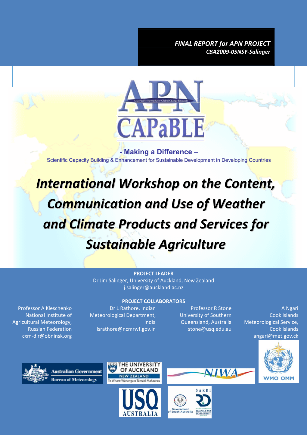 International Workshop on the Content, Communication and Use of Weather and Climate Products and Services for Sustainable Agriculture