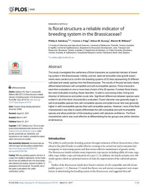 Is Floral Structure a Reliable Indicator of Breeding System in the Brassicaceae?