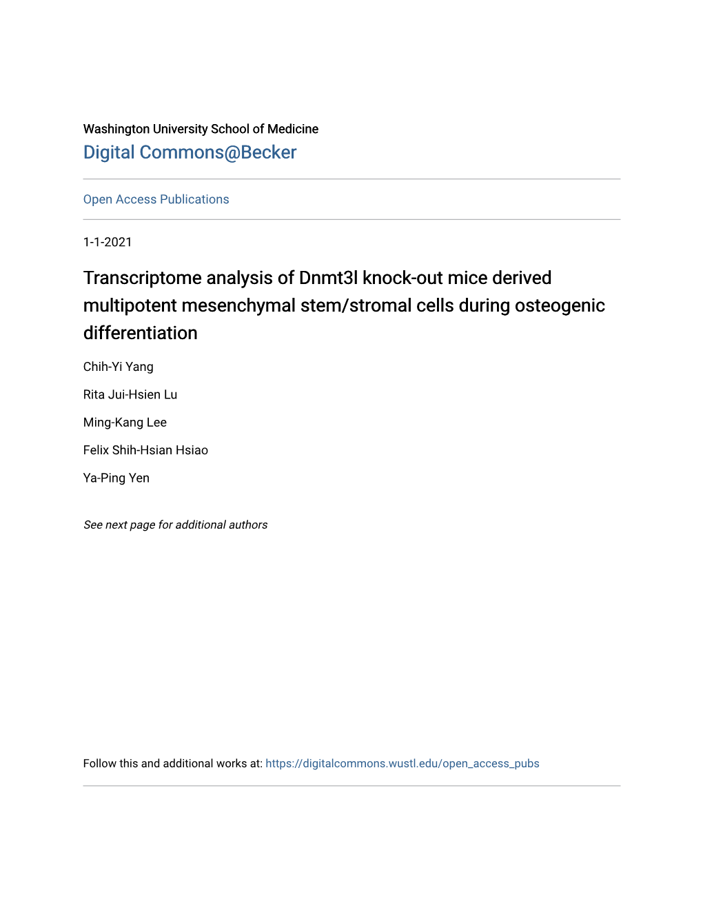 Transcriptome Analysis of Dnmt3l Knock-Out Mice Derived Multipotent Mesenchymal Stem/Stromal Cells During Osteogenic Differentiation