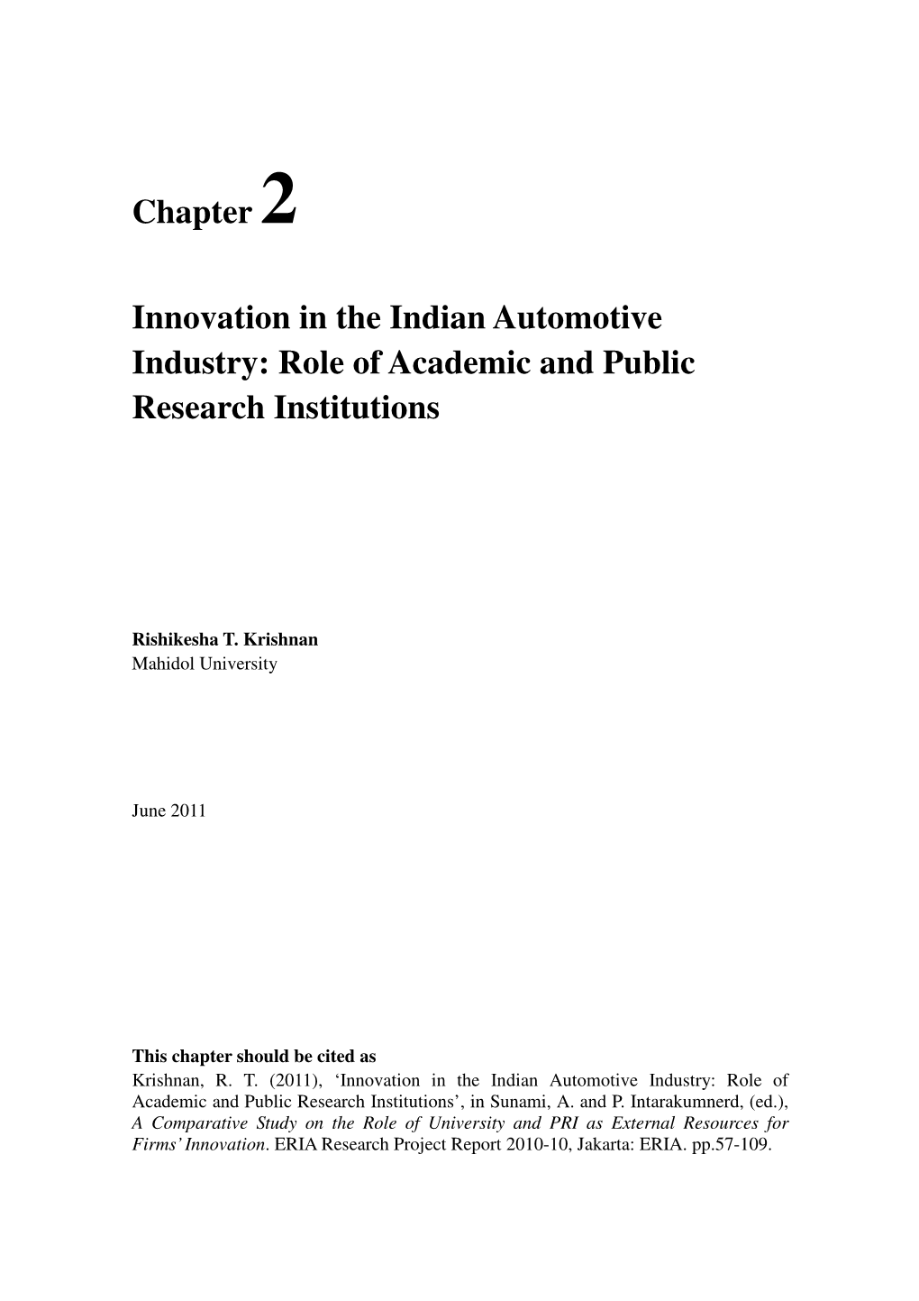 Chapter 2 Innovation in the Indian Automotive Industry: Role Of