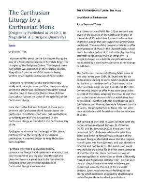 The Carthusian Liturgy by a Carthusian Monk