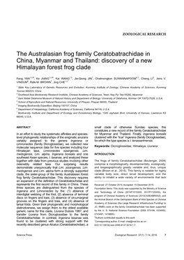 The Australasian Frog Family Ceratobatrachidae in China, Myanmar and Thailand: Discovery of a New Himalayan Forest Frog Clade