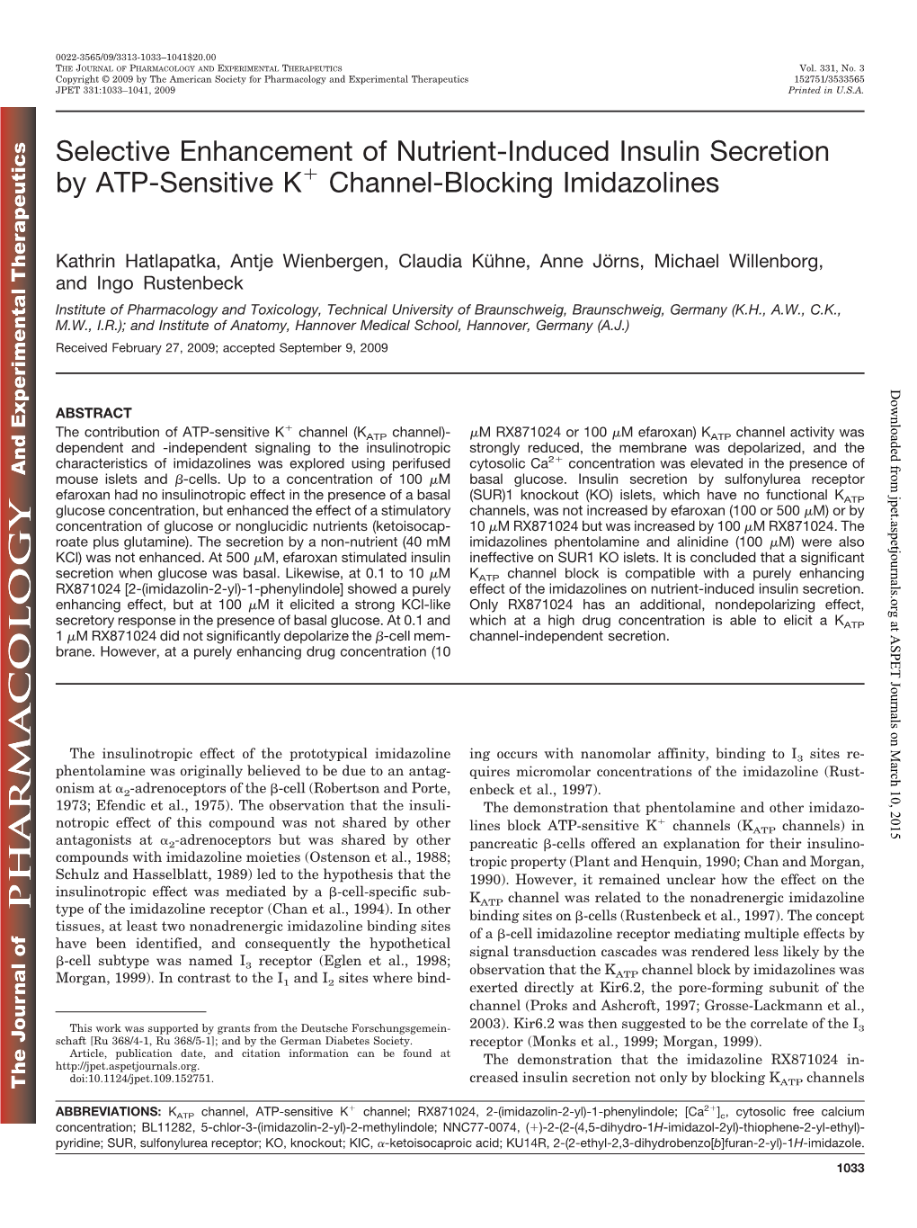 Selective Enhancement of Nutrient-Induced Insulin Secretion by ATP-Sensitive Kϩ Channel-Blocking Imidazolines