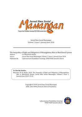 The Inequality of Rights and Obligations of Minangkabau Men in Matrilineal System