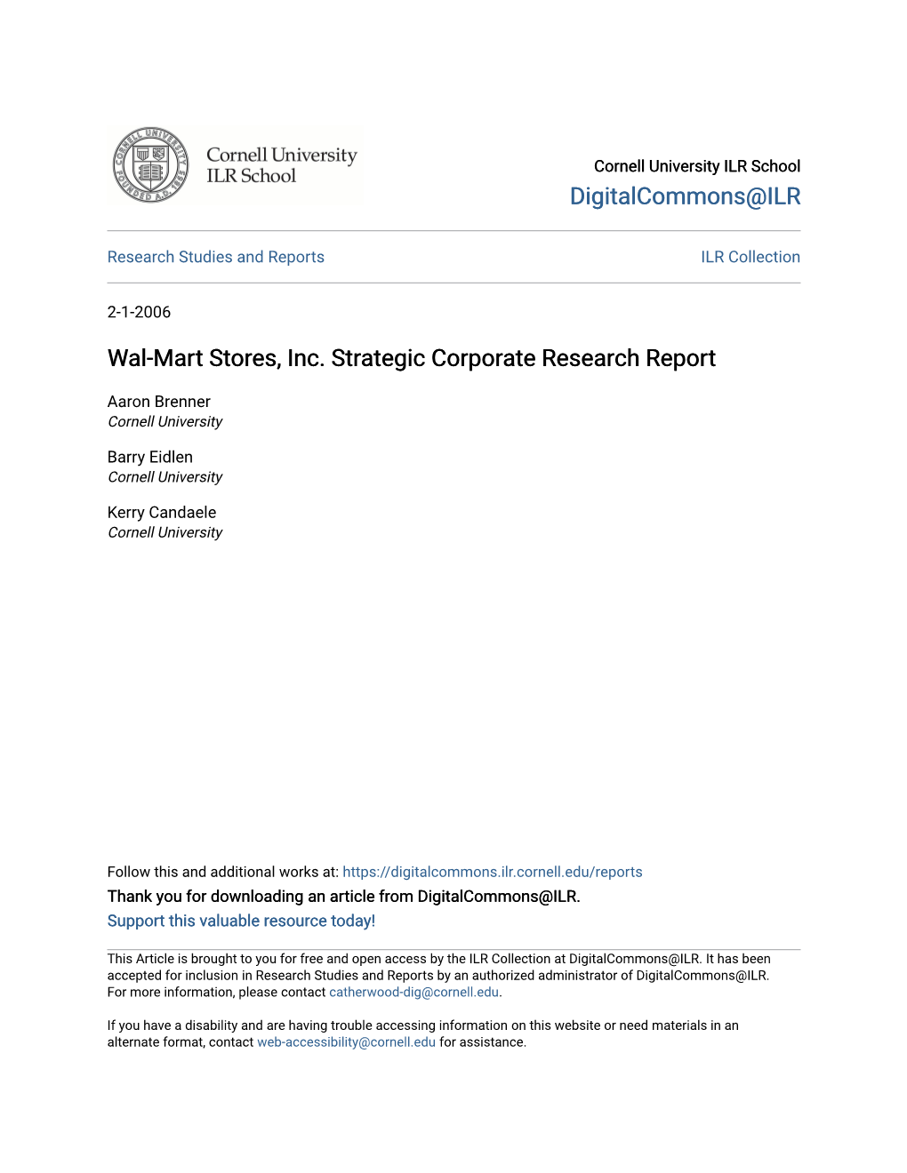 Wal-Mart Stores, Inc. Strategic Corporate Research Report