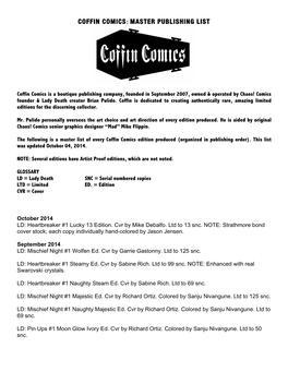 Coffin Comics: Master Publishing List