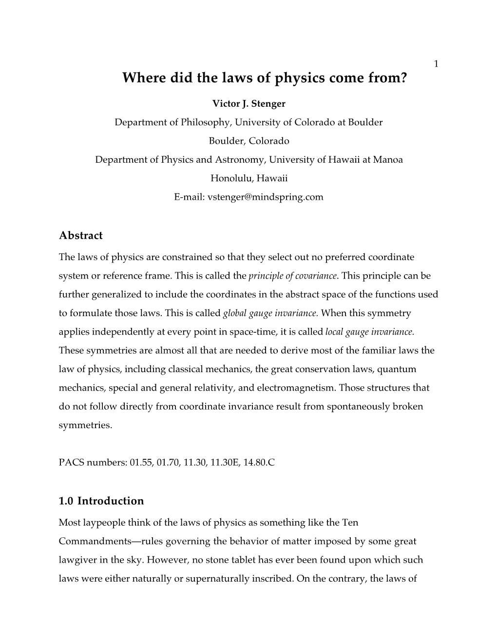 Where Did the Laws of Physics Come From?