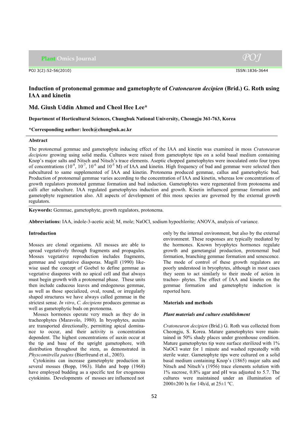 Induction of Protonemal Gemmae and Gametophyte of Cratoneuron Decipien (Brid.) G