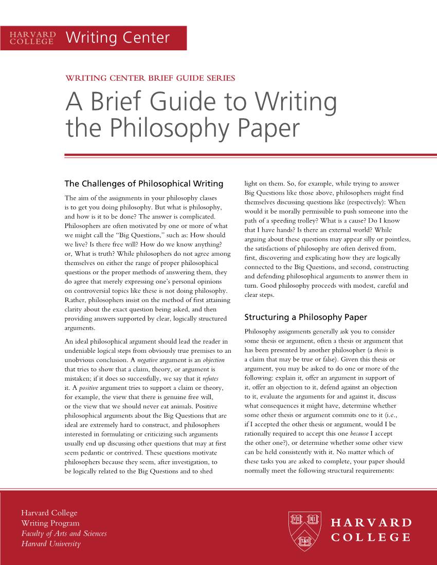A Brief Guide to Writing the Philosophy Paper