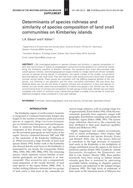 Determinants of Species Richness and Similarity of Species Composition of Land Snail Communities on Kimberley Islands