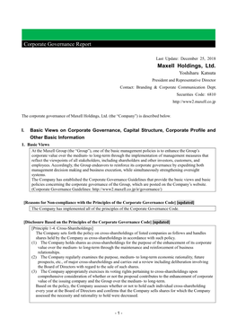 Corporate Governance Report Maxell Holdings, Ltd