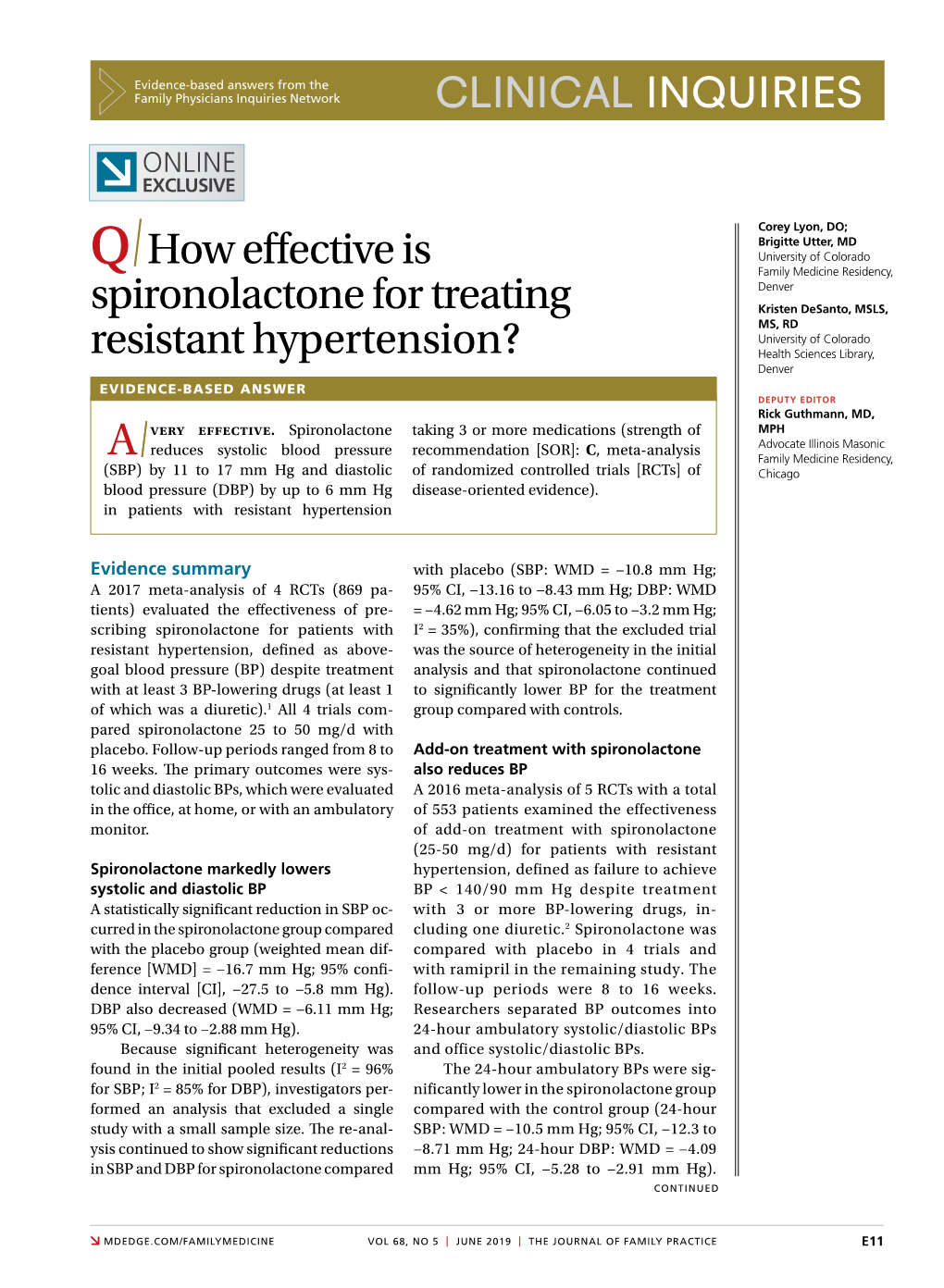Q How Effective Is Spironolactone for Treating Resistant Hypertension?