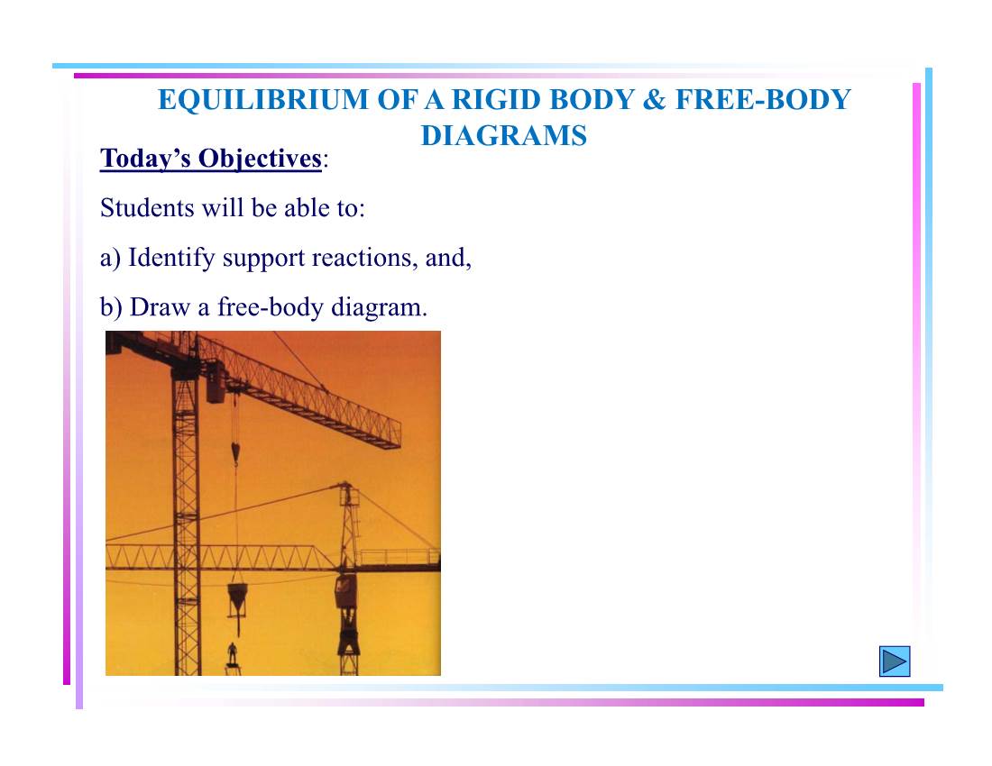 A) Identify Support Reactions, And, B) Draw a Free-Body Diagram. CONDITIONS for RIGID-BODY EQUILIBRIUM ( Section 5.1)