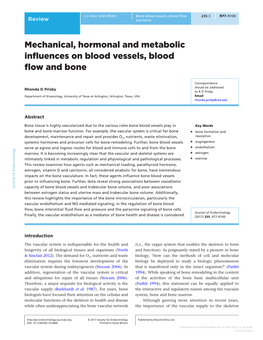 Mechanical, Hormonal and Metabolic Influences on Blood Vessels, Blood Flow and Bone
