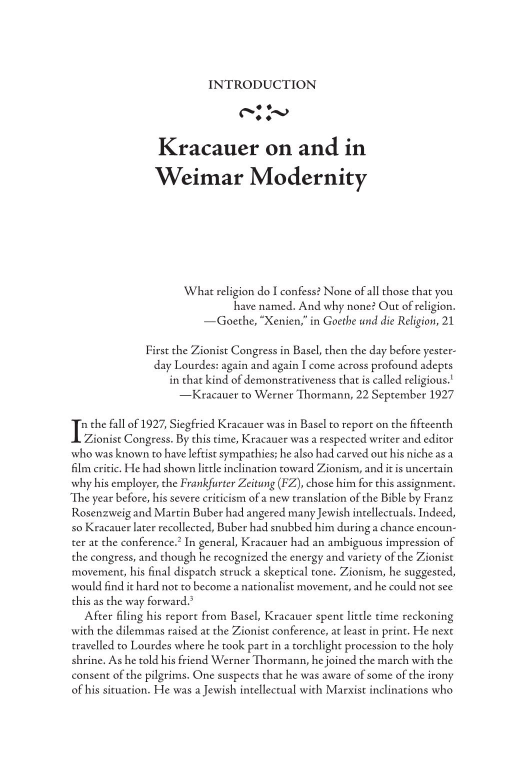 Kracauer on and in Weimar Modernity