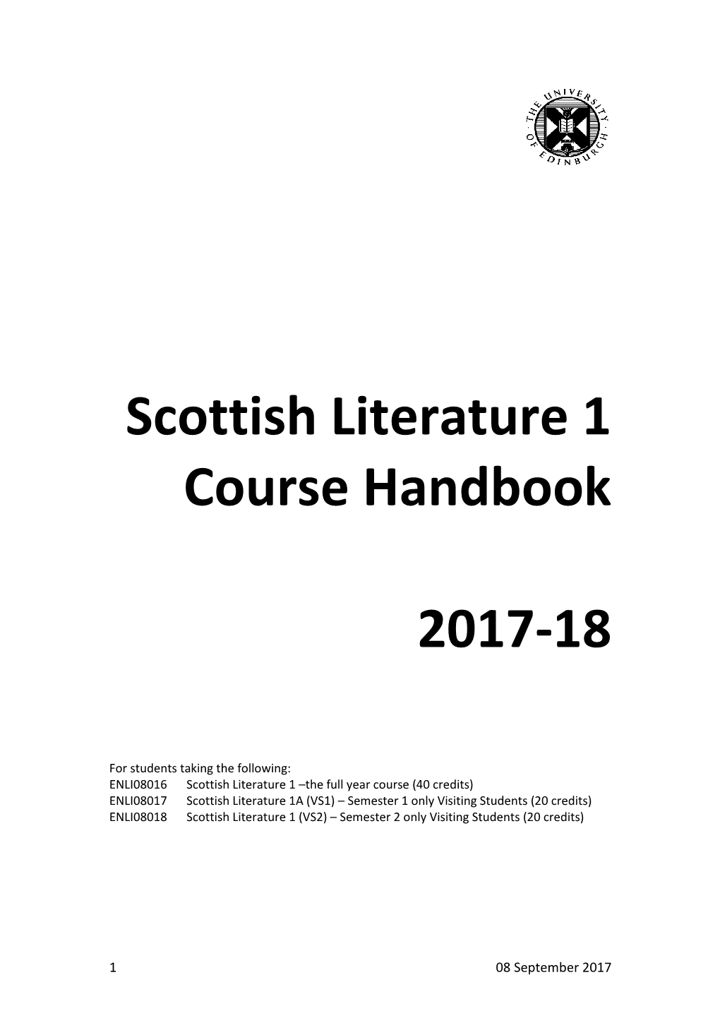 Scottish Literature 1 Course Handbook 2017-18