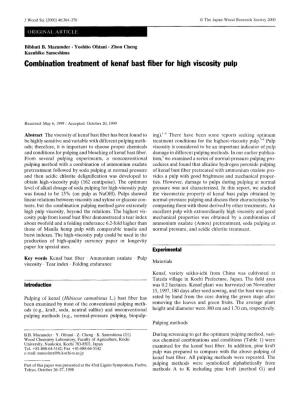 Combination Treatment of Kenaf Bast Fiber for High Viscosity Pulp