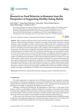 Research on Food Behavior in Romania from the Perspective of Supporting Healthy Eating Habits