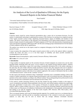 An Analysis of the Level of Qualitative Efficiency for the Equity Research Reports in the Italian Financial Market