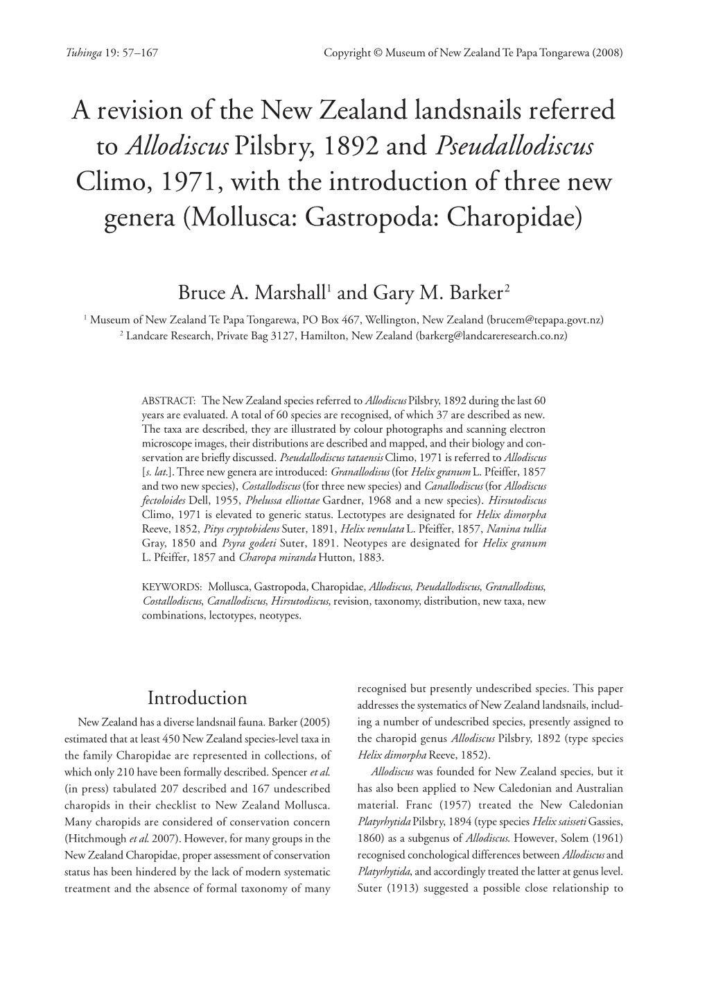 A Revision of the New Zealand Landsnails Referred to Allodiscus Pilsbry, 1892 and Pseudallodiscus Climo, 1971, with the Introduc