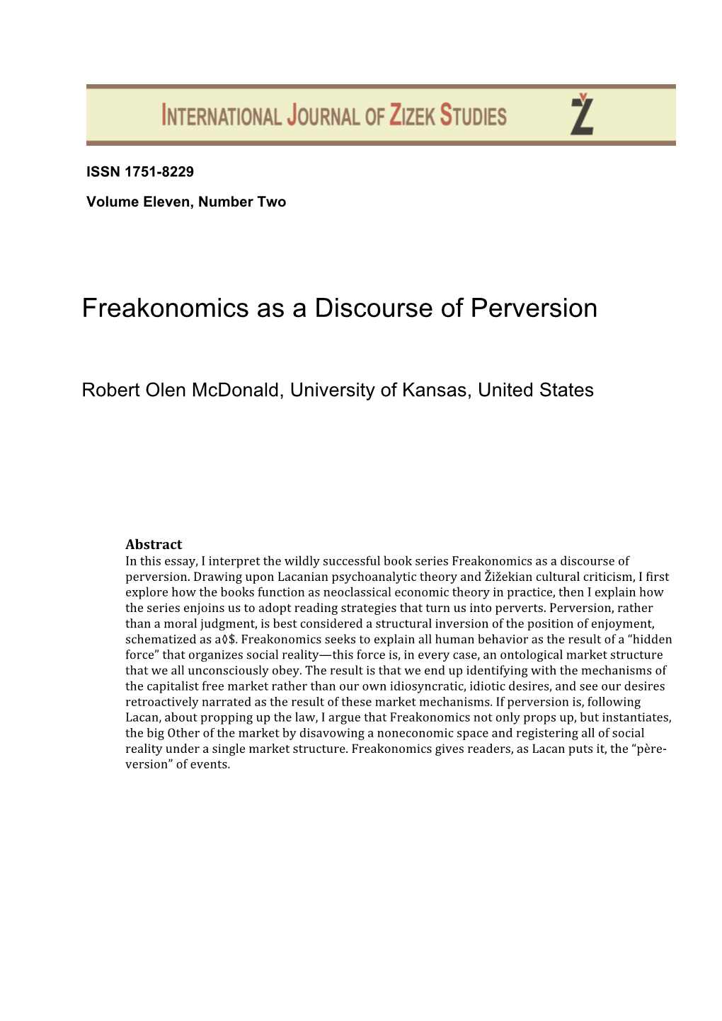Freakonomics As a Discourse of Perversion