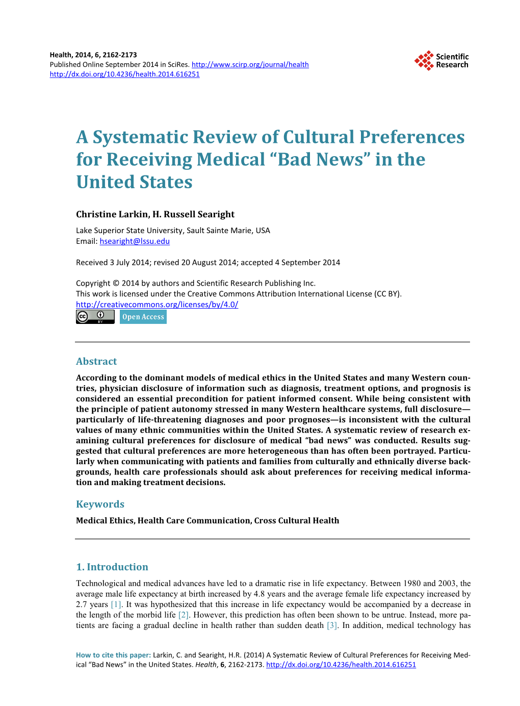 A Systematic Review of Cultural Preferences for Receiving Medical “Bad News” in the United States