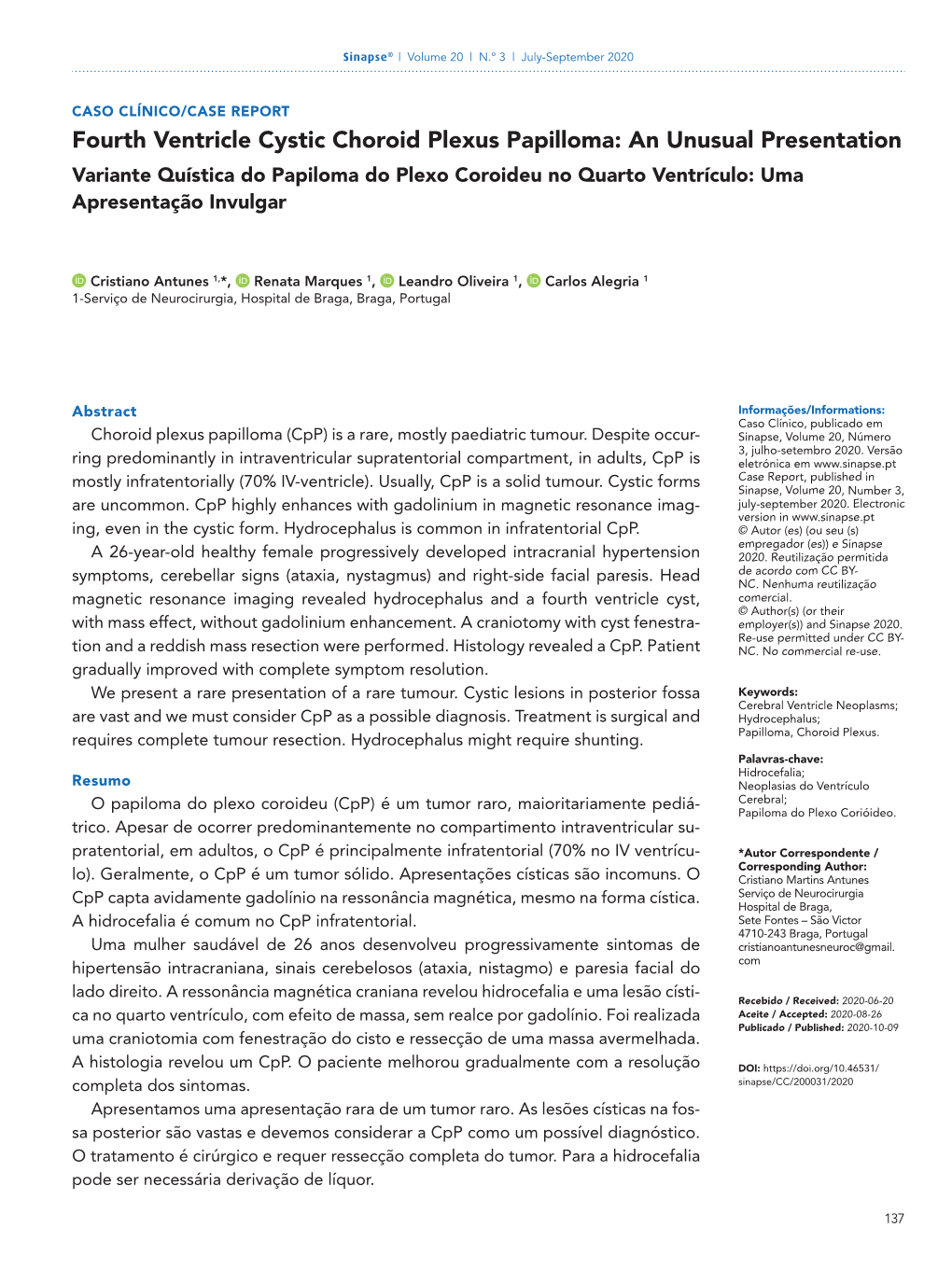 Fourth Ventricle Cystic Choroid Plexus Papilloma: an Unusual Presentation