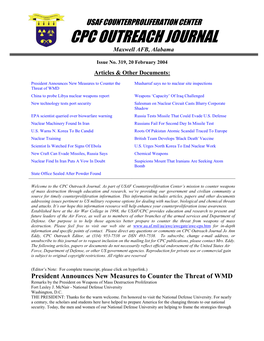 USAF Counterproliferation Center CPC Outreach Journal #319