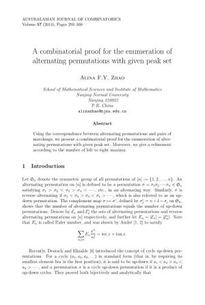 A Combinatorial Proof for the Enumeration of Alternating Permutations with Given Peak Set